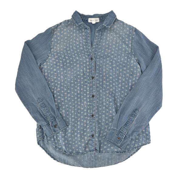 Anthropologie Cloth & Stone Dot-Dash Chambray Button-Up Shirt size Small - Picture 13 of 14